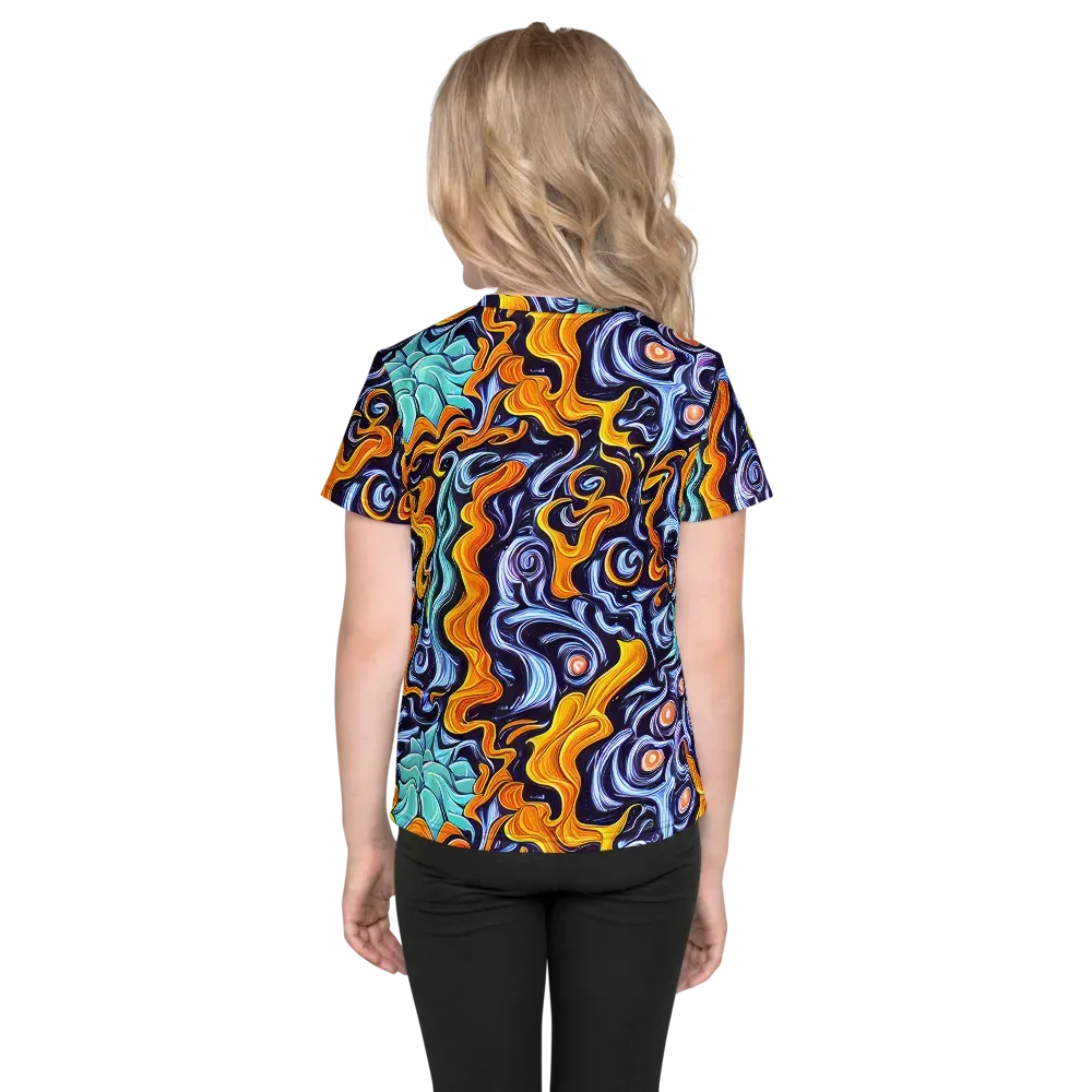 Midnight Fireflow on Kids Crew Neck T-Shirt — Back