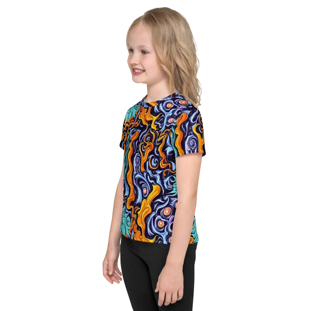 Midnight Fireflow on Kids Crew Neck T-Shirt — Left