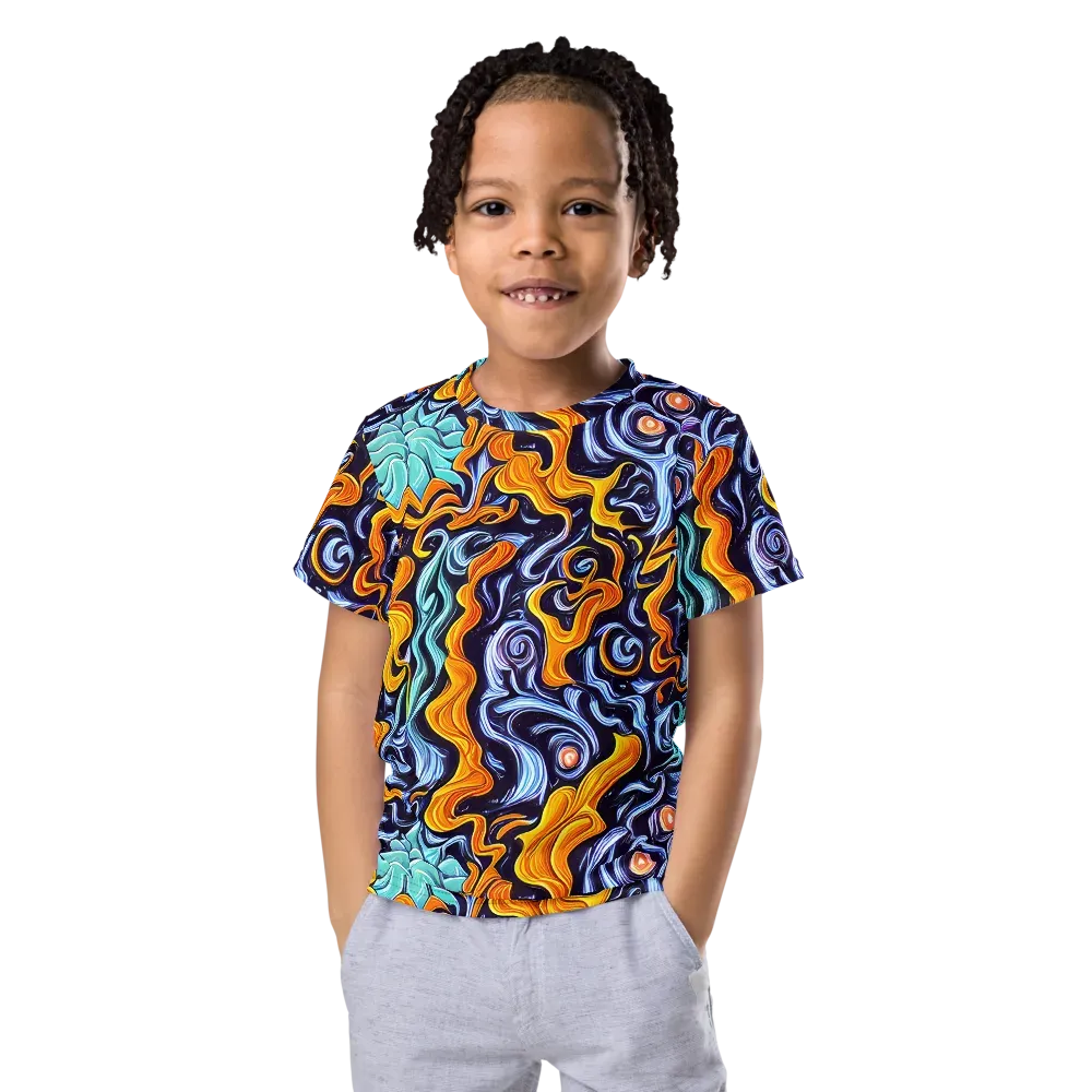 Midnight Fireflow on Kids Crew Neck T-Shirt — Front