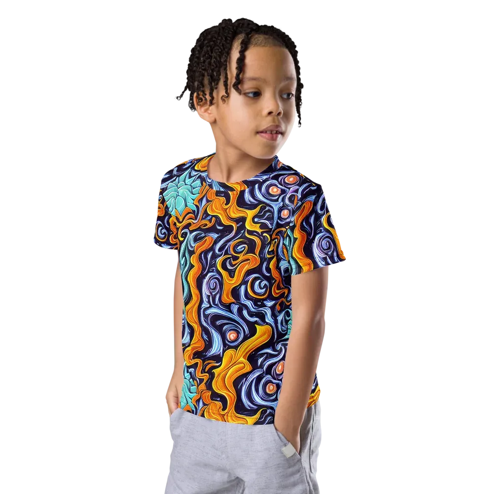 Midnight Fireflow on Kids Crew Neck T-Shirt — Left Front