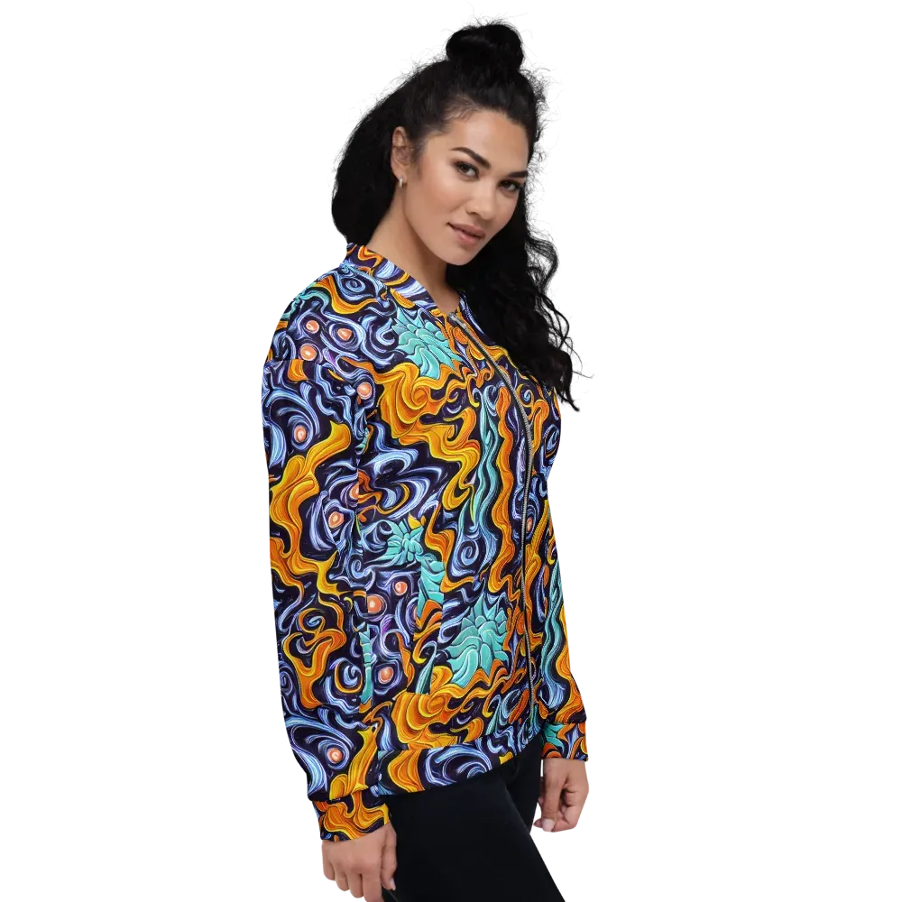 Midnight Fireflow on Bomber Jacket — Right
