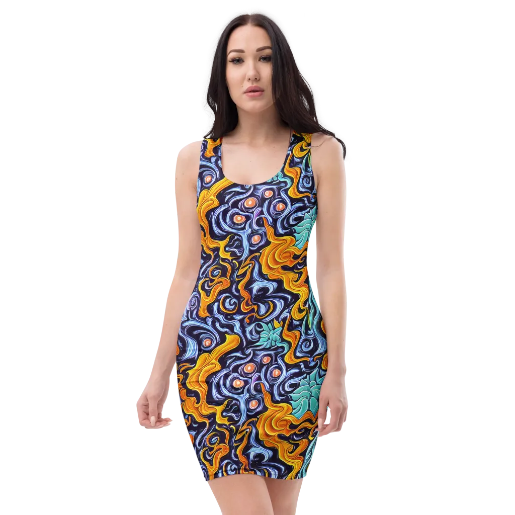 Midnight Fireflow on Bodycon Dress — Front