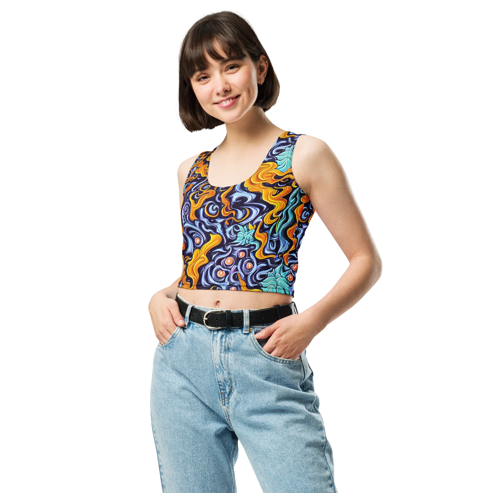 Midnight Fireflow on Crop Top — Front