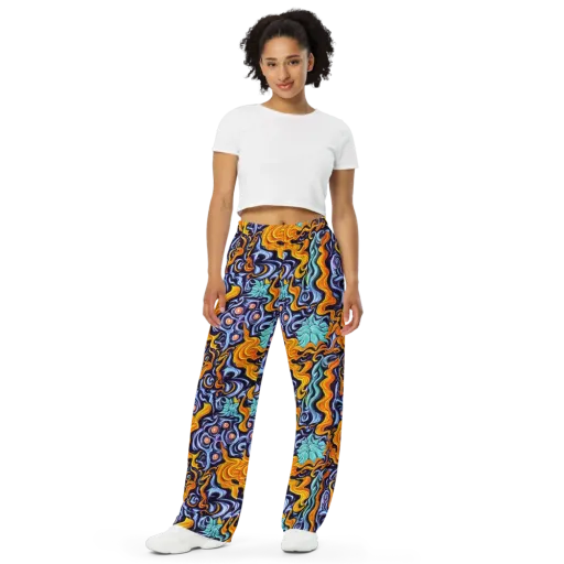 Midnight Fireflow on a Wide-Leg Pants