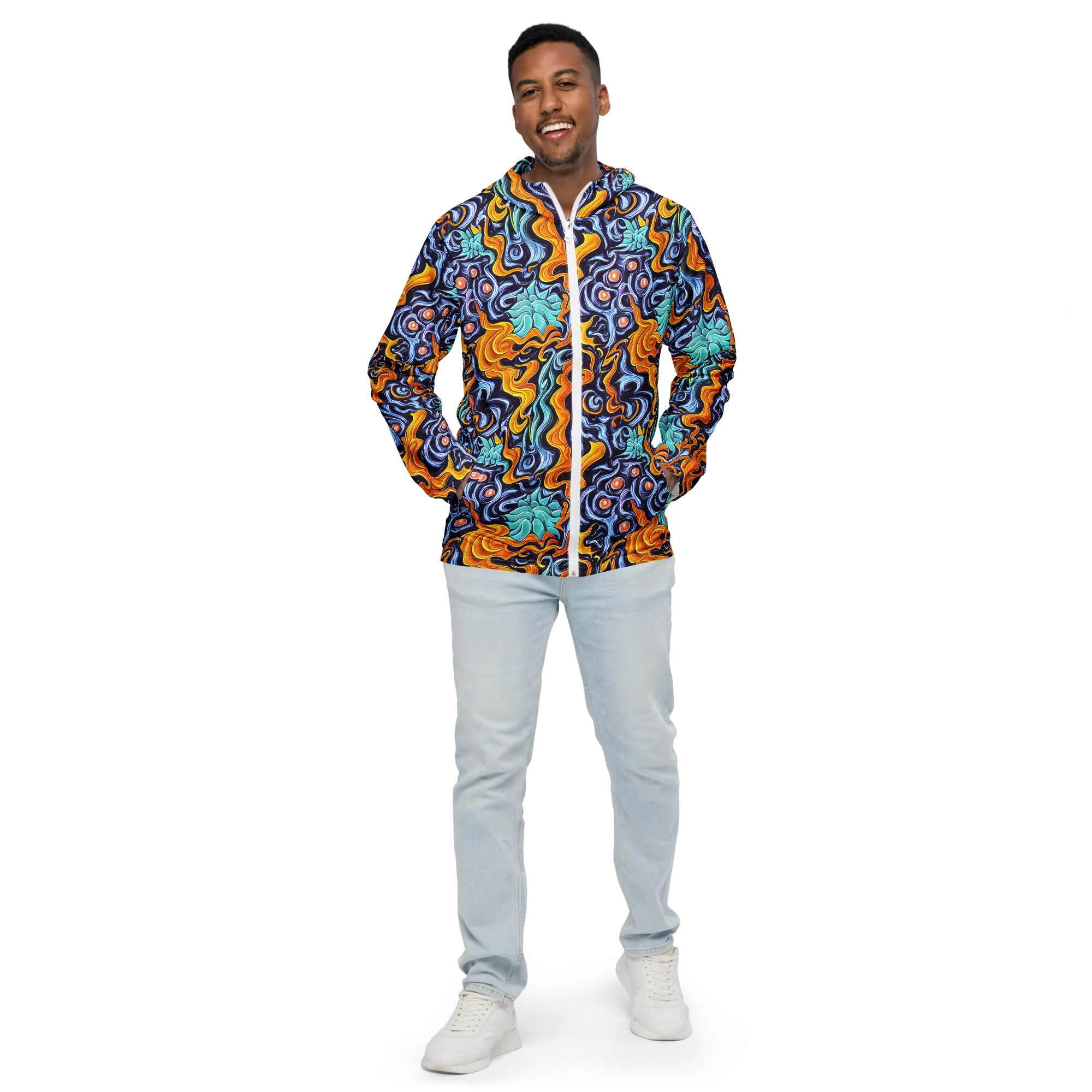 Midnight Fireflow on Men's Windbreaker — Front