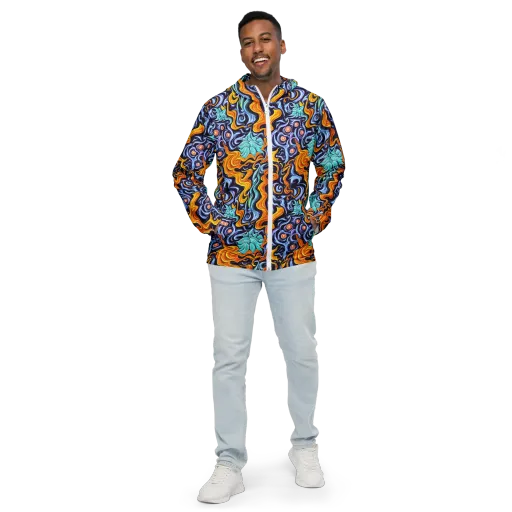 Midnight Fireflow on a Men's Windbreaker