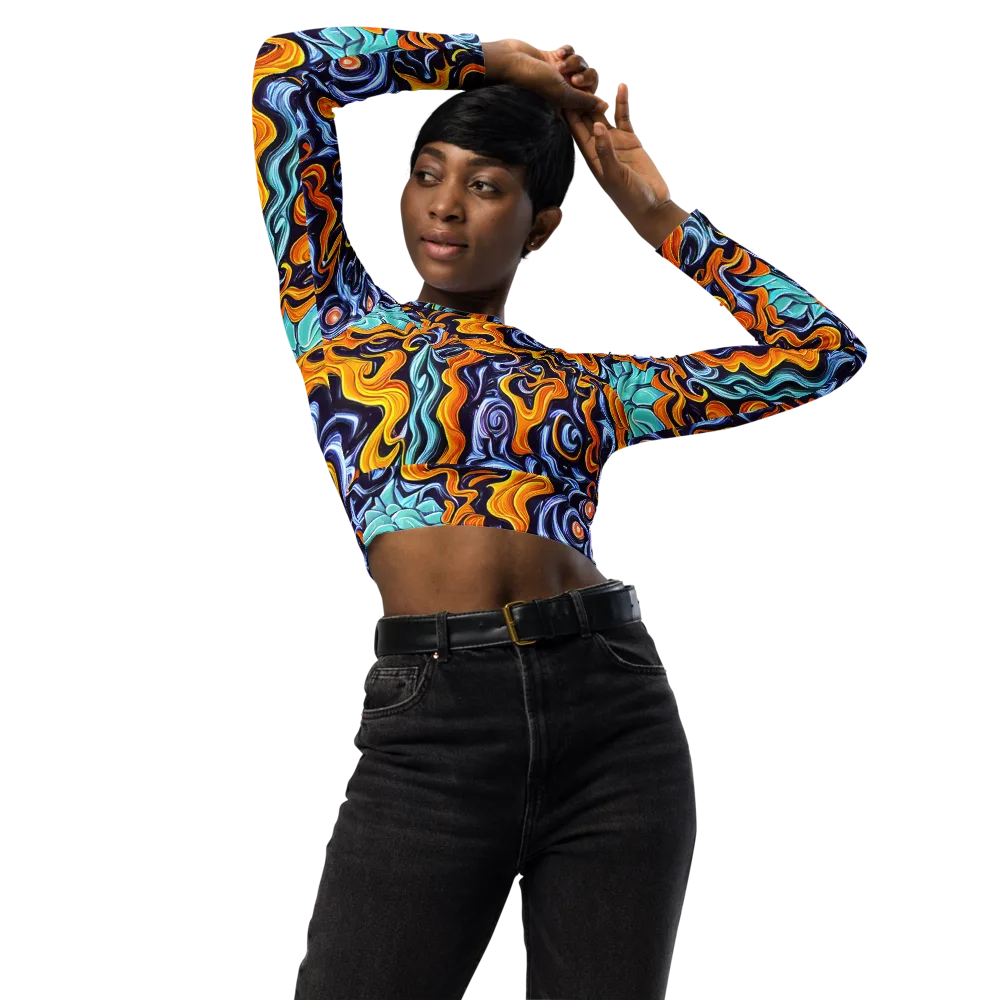 Midnight Fireflow on Long Sleeve Crop Top — Front