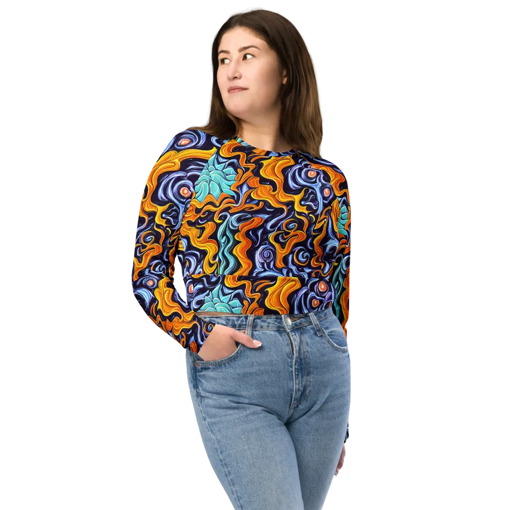 Midnight Fireflow on Long Sleeve Crop Top — Front