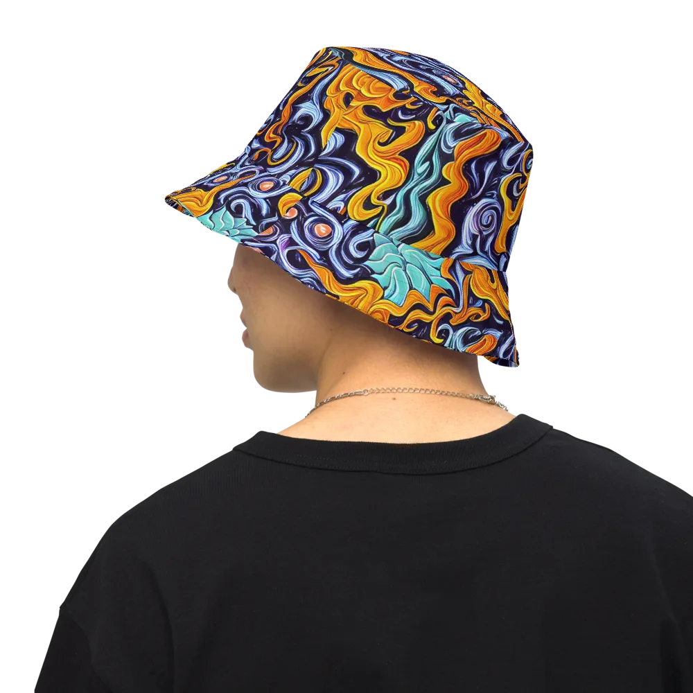 Midnight Fireflow on Reversible Bucket Hat — Back Inside
