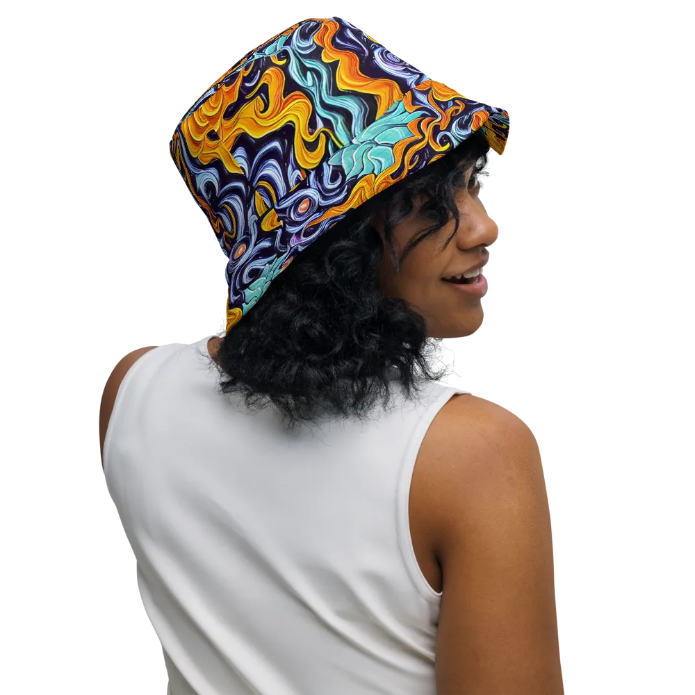 Midnight Fireflow on Reversible Bucket Hat — Right Outside