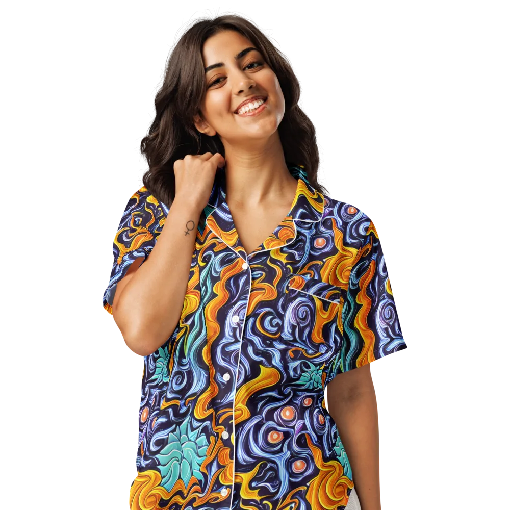 Midnight Fireflow on Women's Short Sleeve Pajama Top — Front