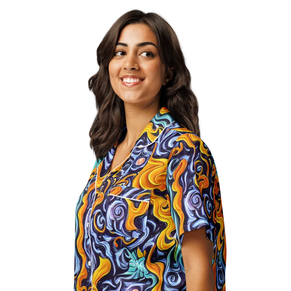 Midnight Fireflow on Women's Short Sleeve Pajama Top — Left Front