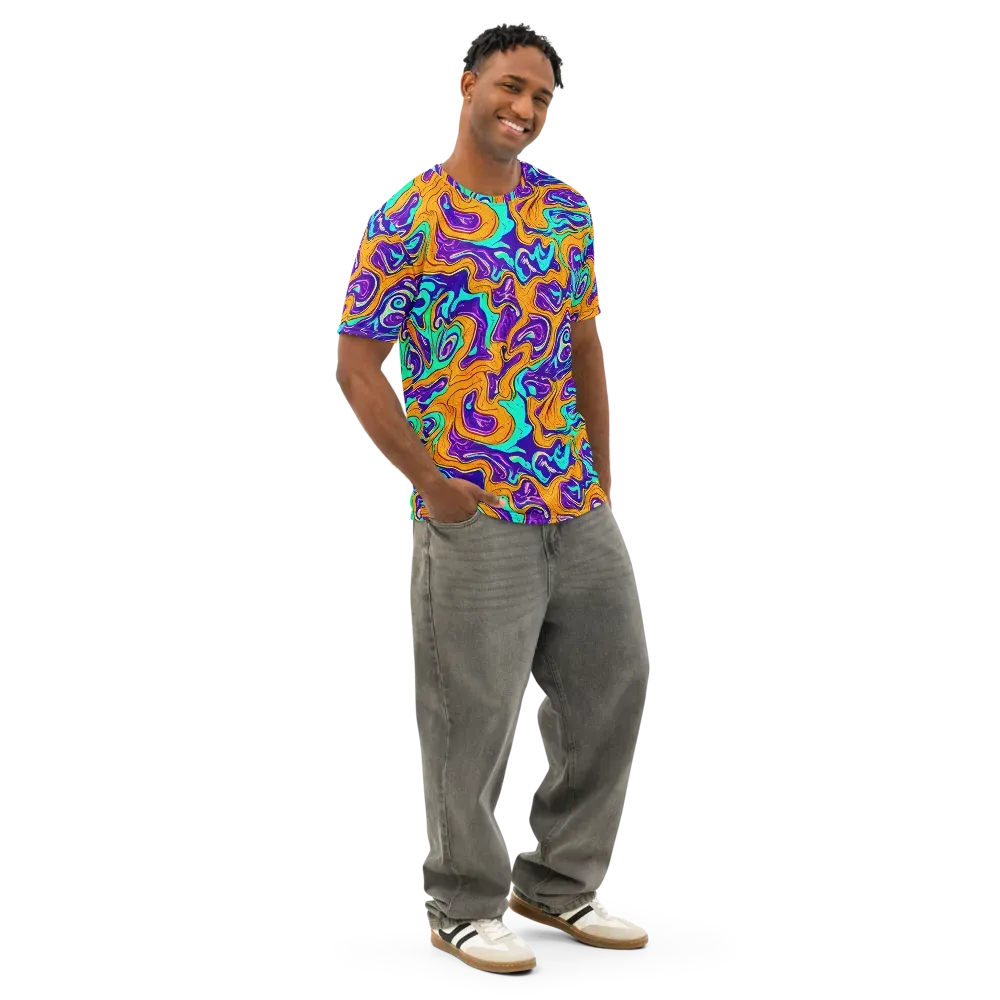 Plasma Swirl on Men's Cotton Crew Neck T-Shirt — Right Front