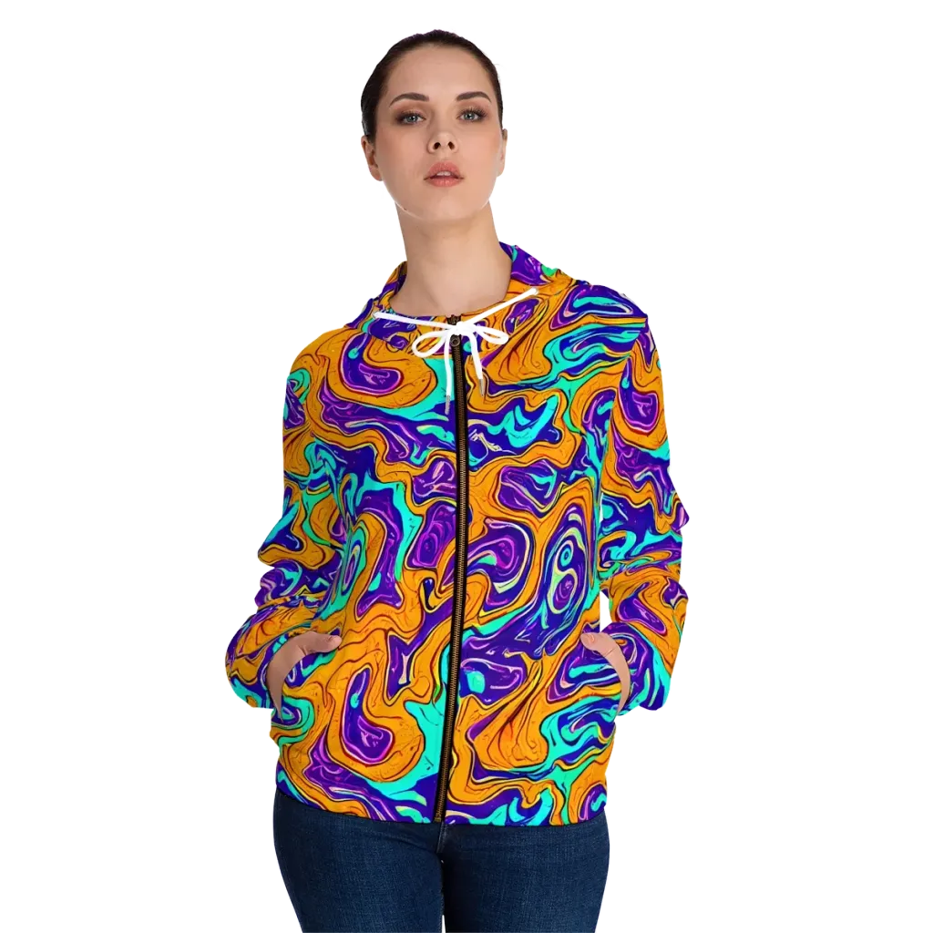 Plasma Swirl on Women's Full-Zip Hoodie — Front On Person
