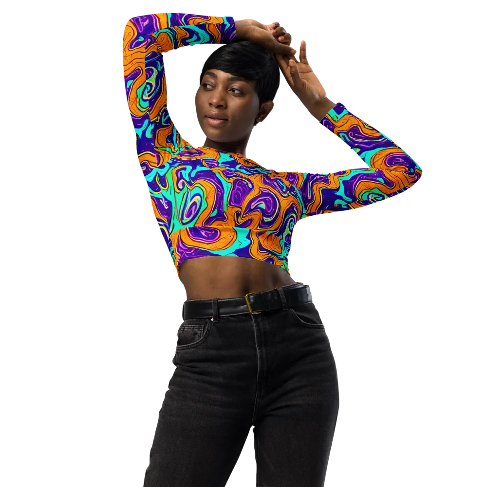 Plasma Swirl on Long Sleeve Crop Top — Front