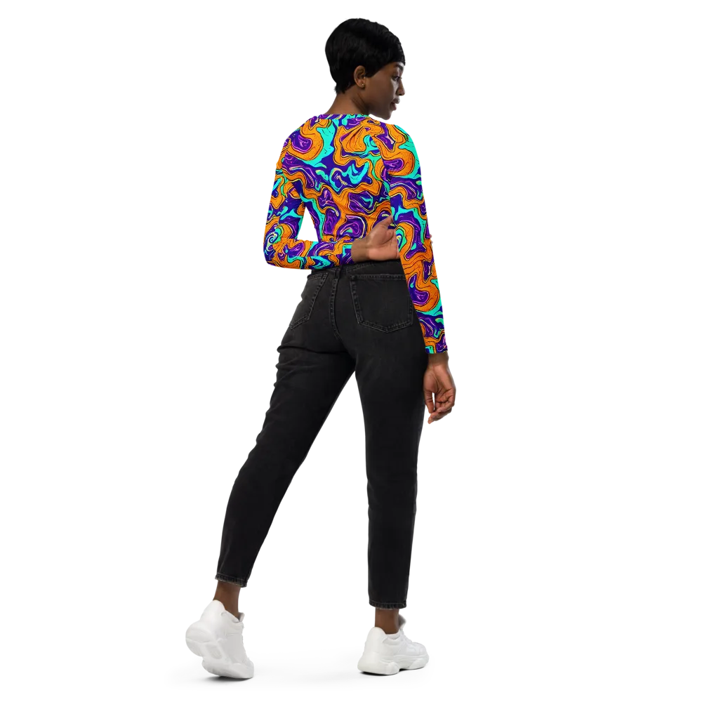 Plasma Swirl on Long Sleeve Crop Top — Right Back