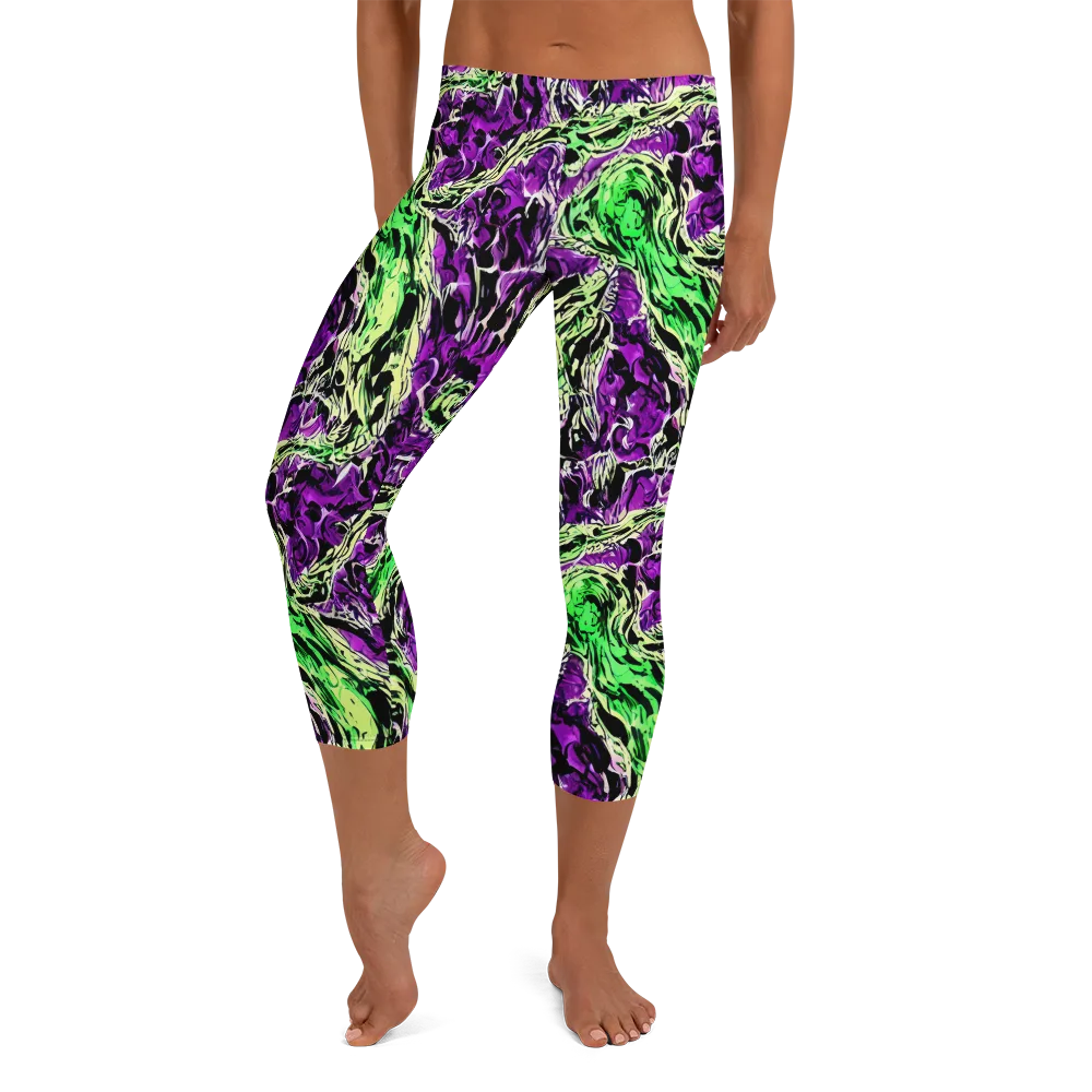 Psychedelic Noir on Capri Leggings — Front