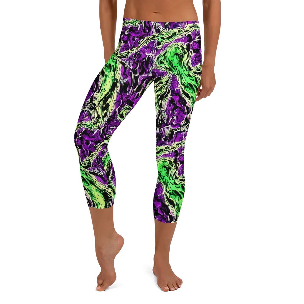Psychedelic Noir on Capri Leggings — Front