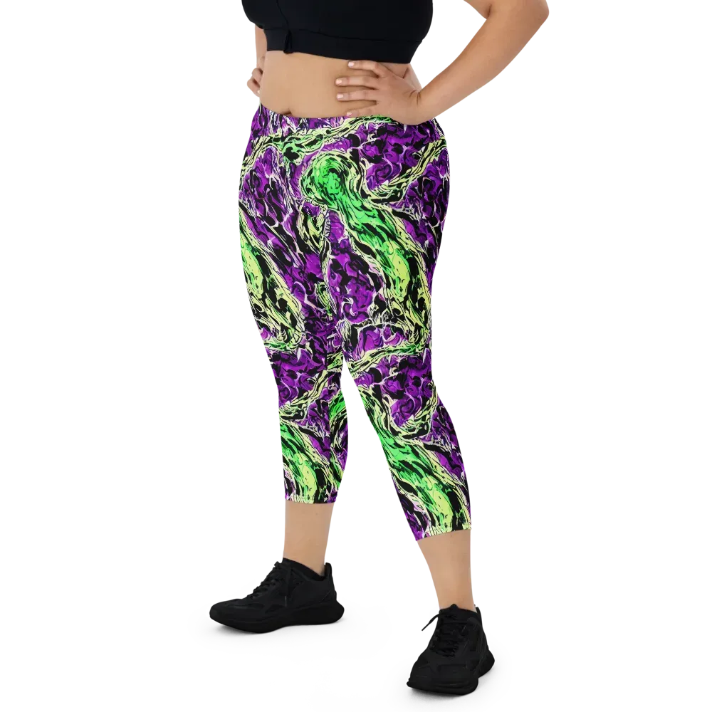 Psychedelic Noir on Capri Leggings — Front
