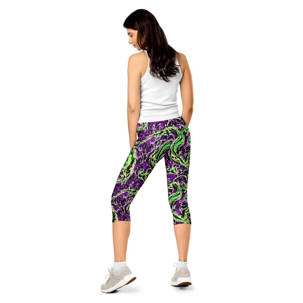 Psychedelic Noir on Capri Leggings — Back