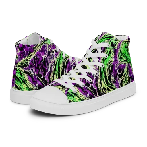 Psychedelic Noir on a Men's High Top Canvas Shoes