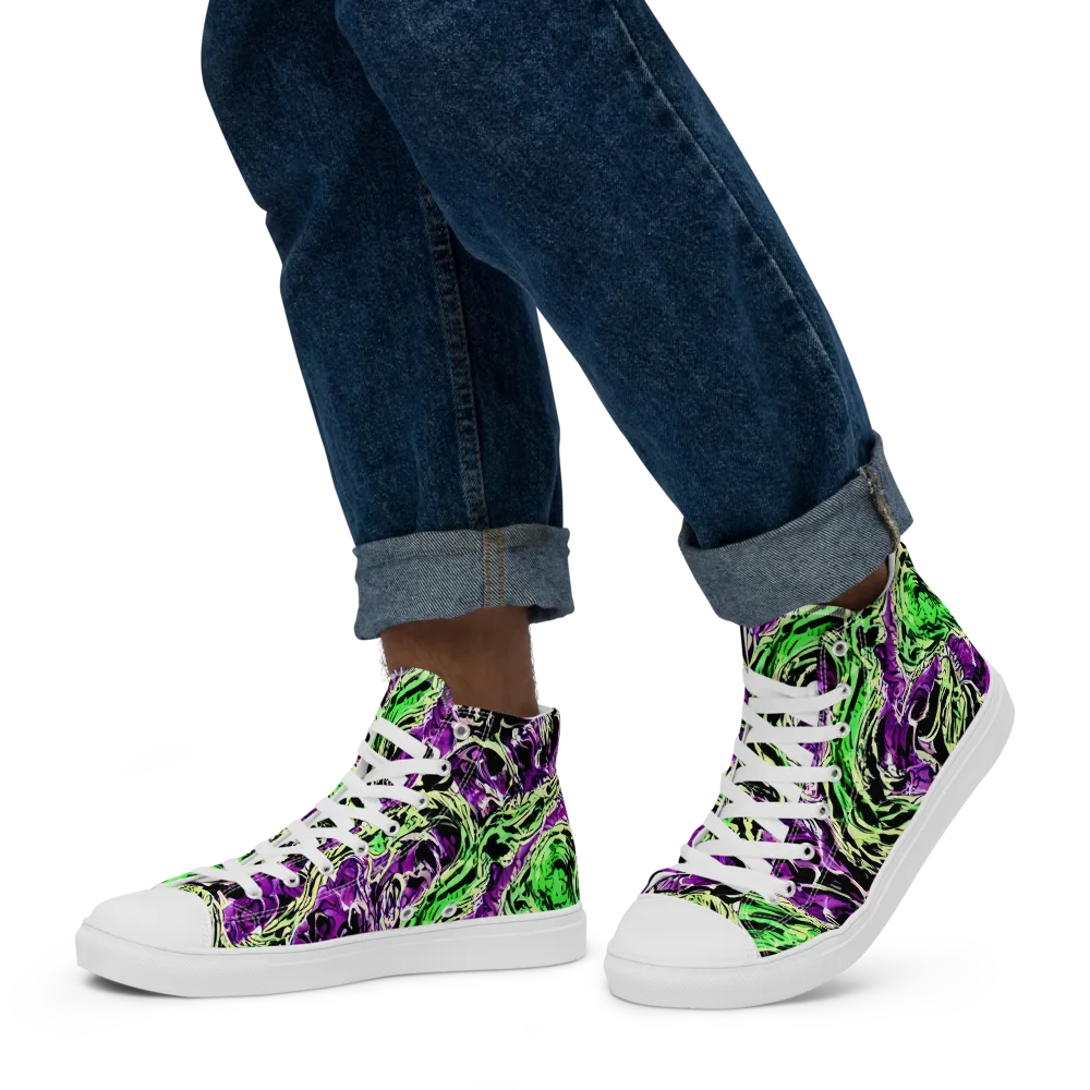 Psychedelic Noir on Men's High Top Canvas Shoes — Left