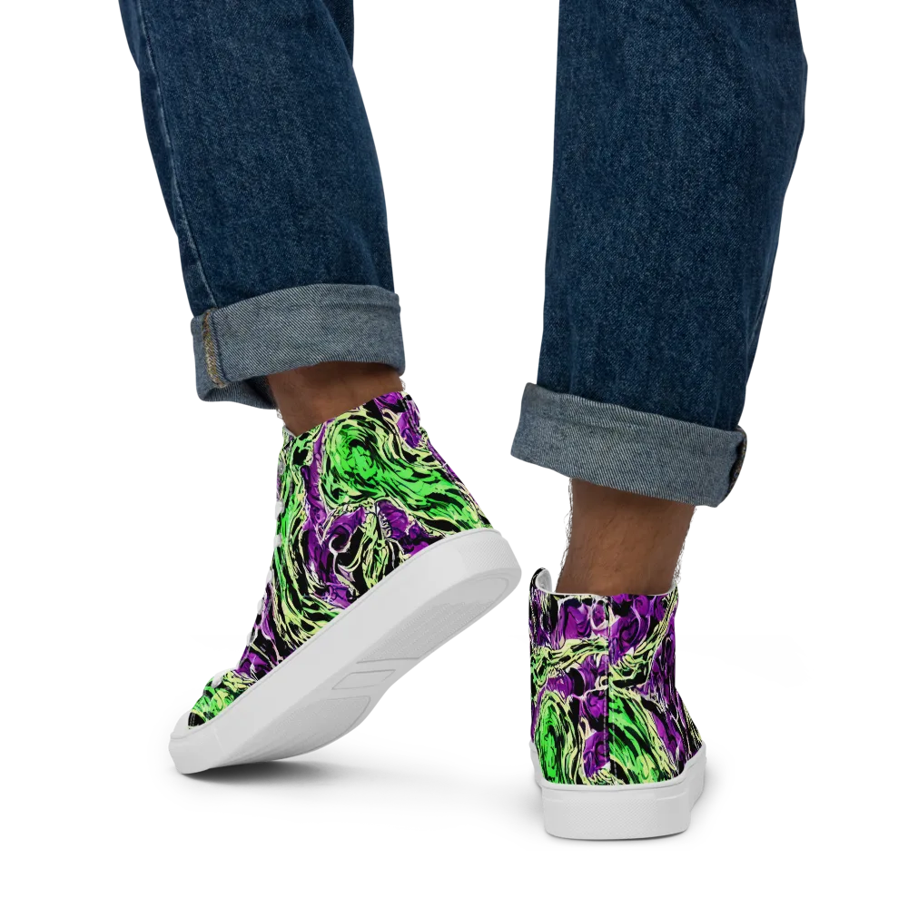 Psychedelic Noir on Men's High Top Canvas Shoes — Back