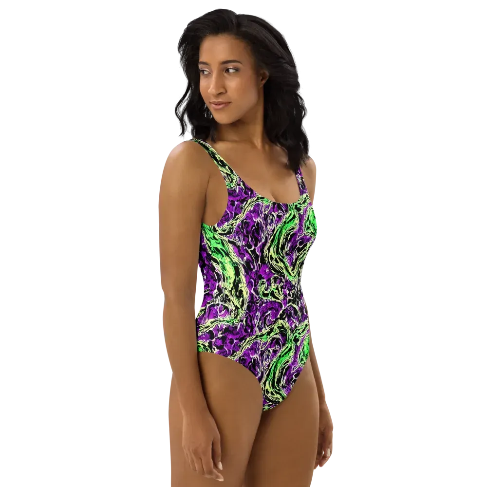 Psychedelic Noir on One-Piece Swimsuit — Right