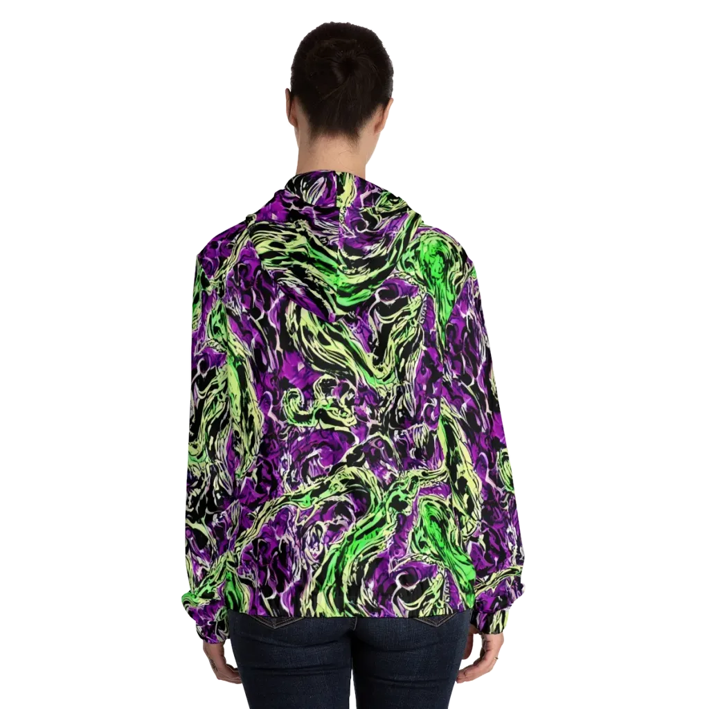 Psychedelic Noir on Women's Full-Zip Hoodie — Back On Person