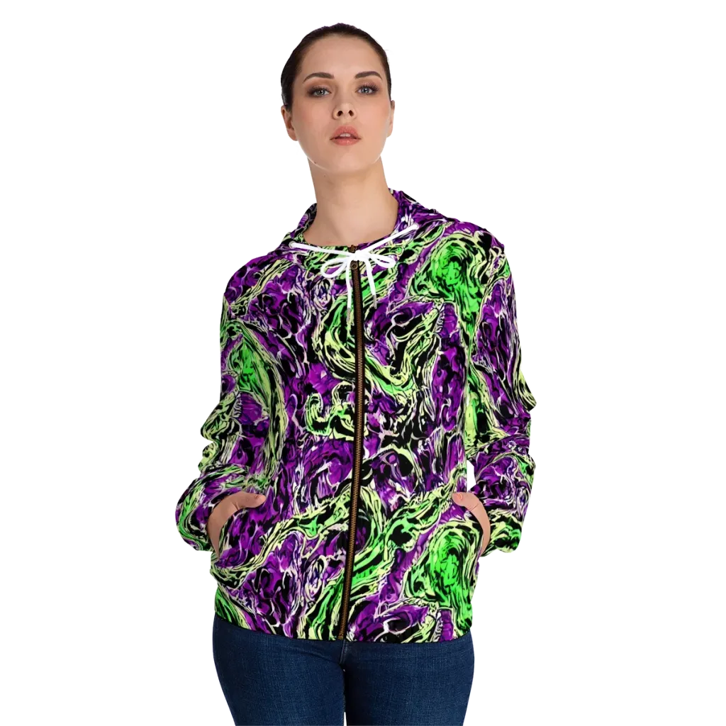 Psychedelic Noir on Women's Full-Zip Hoodie — Front On Person