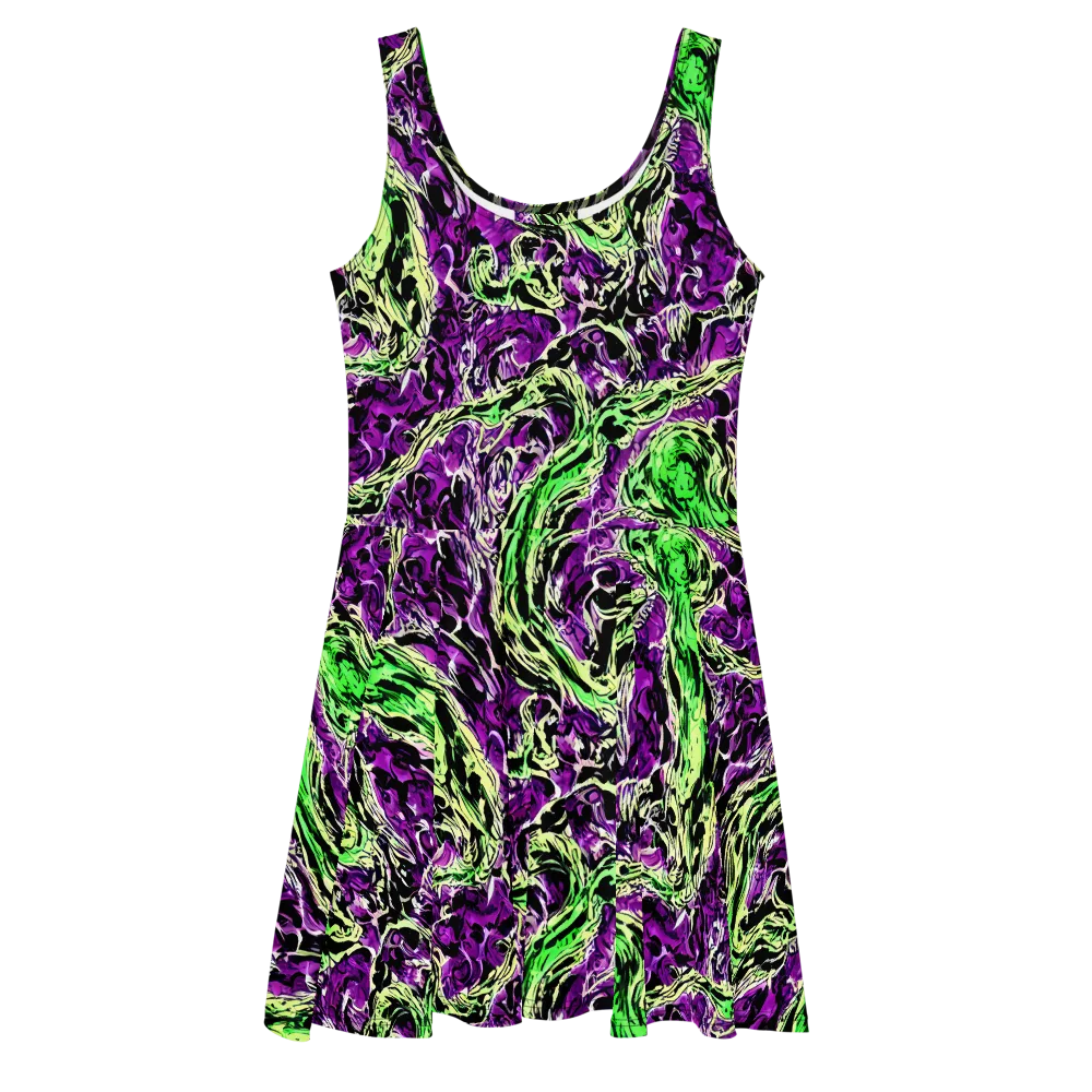 Psychedelic Noir on Skater Dress — Front