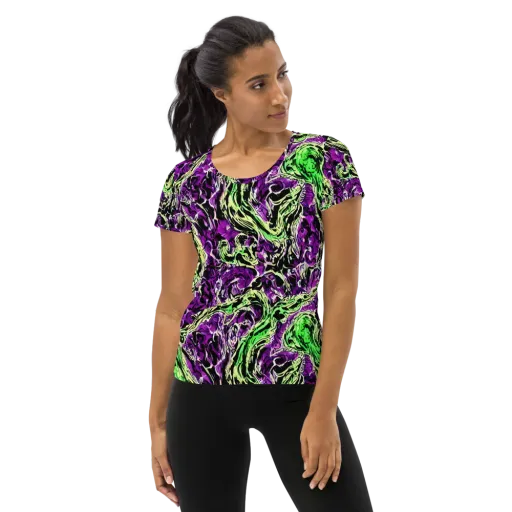 Psychedelic Noir on a Women's Athletic T-Shirt