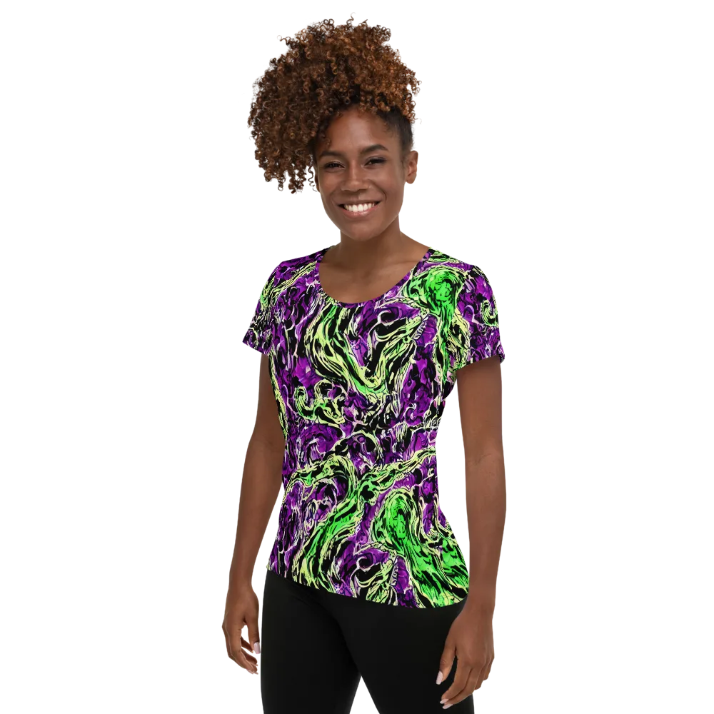 Psychedelic Noir on Women's Athletic T-Shirt — Left