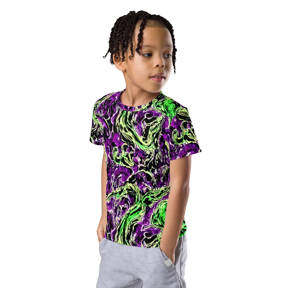 Psychedelic Noir on Kids Crew Neck T-Shirt — Left Front