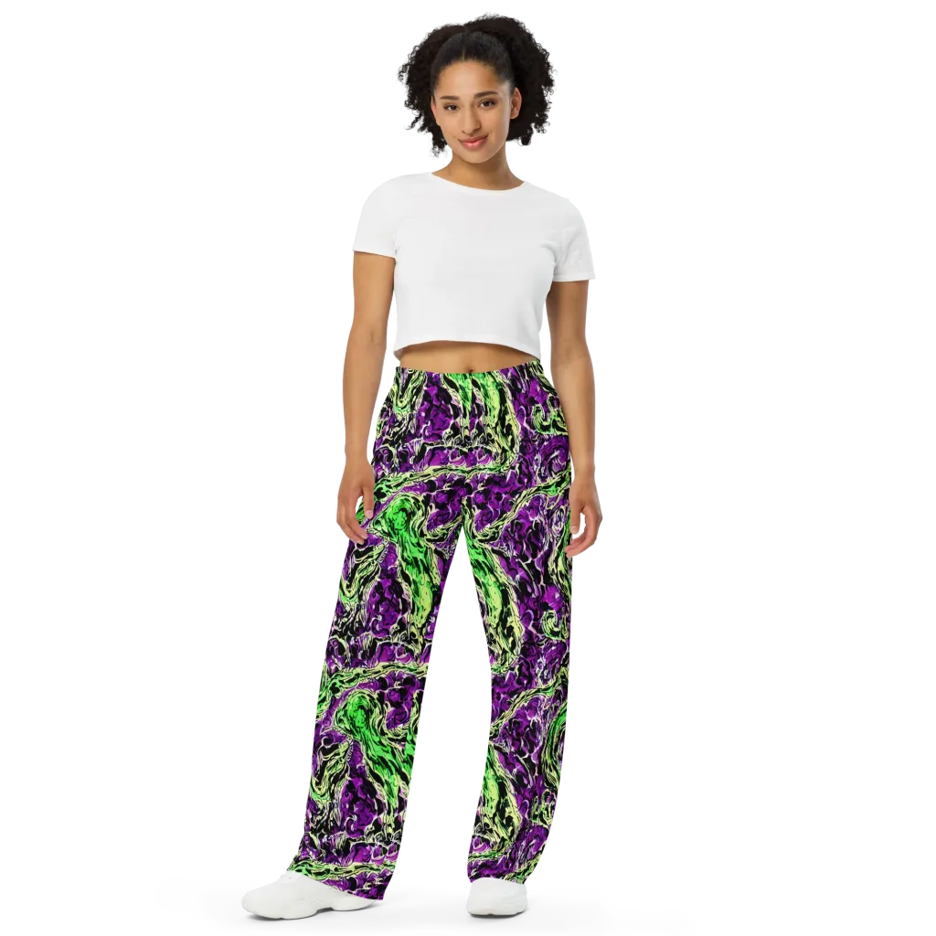 Psychedelic Noir on Wide-Leg Pants — Front