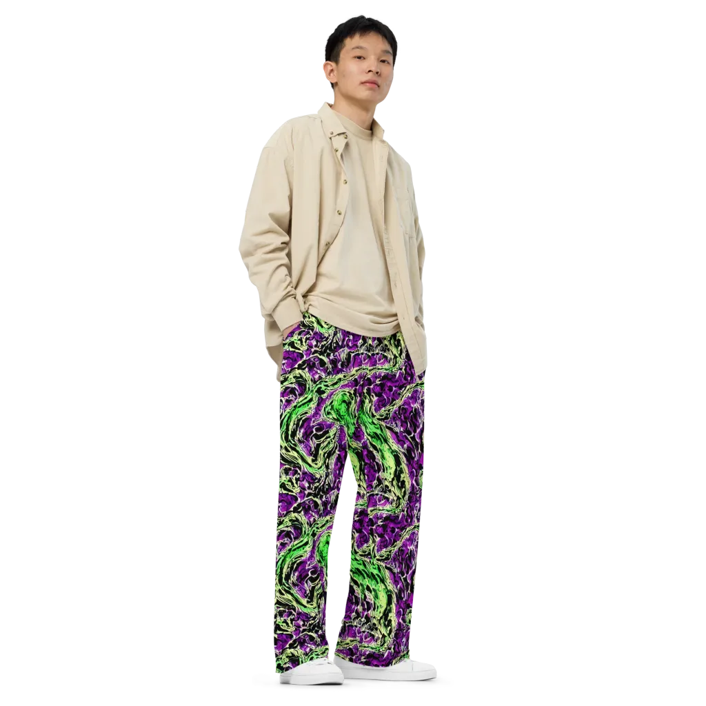 Psychedelic Noir on Wide-Leg Pants — Right Front
