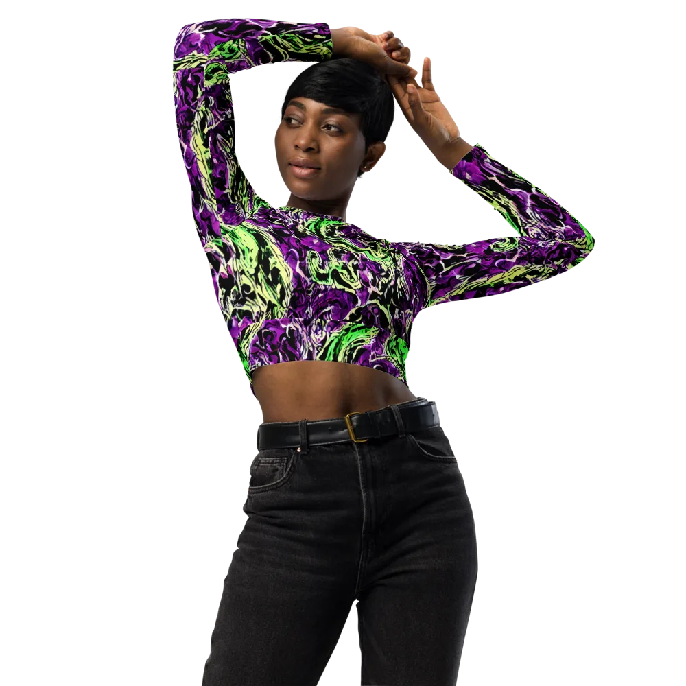 Psychedelic Noir on Long Sleeve Crop Top — Front