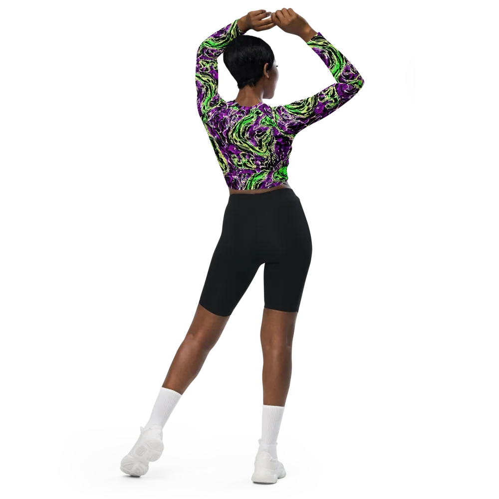 Psychedelic Noir on Long Sleeve Crop Top — Back