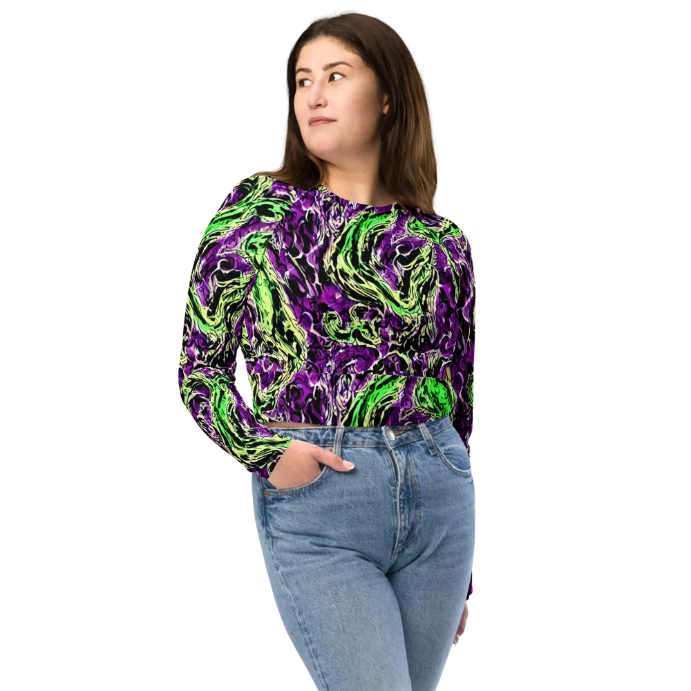 Psychedelic Noir on Long Sleeve Crop Top — Front