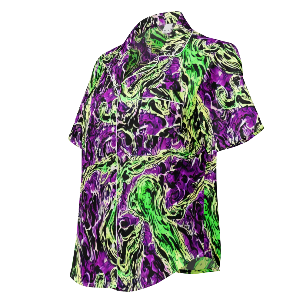 Psychedelic Noir on Women's Short Sleeve Pajama Top — Left Front