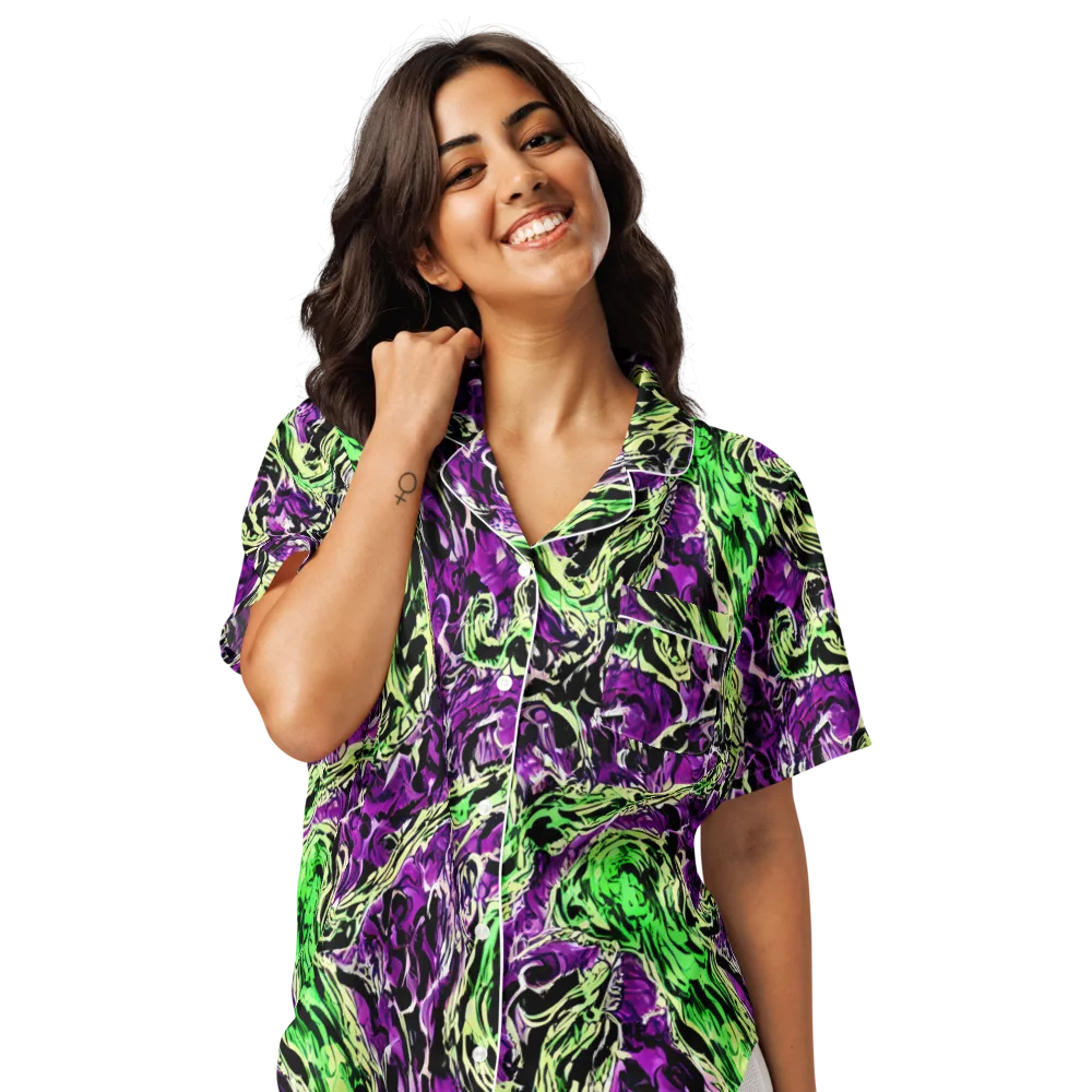 Psychedelic Noir on Women's Short Sleeve Pajama Top — Front