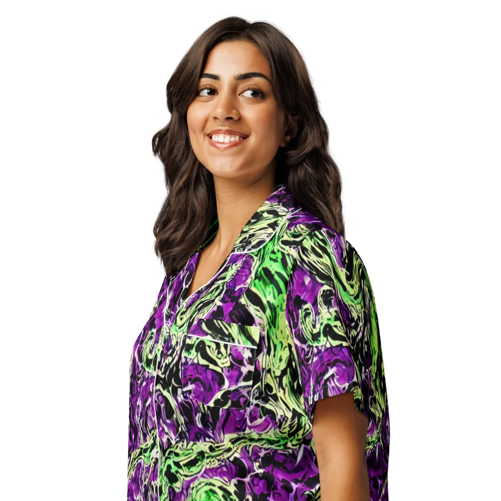 Psychedelic Noir on Women's Short Sleeve Pajama Top — Left Front