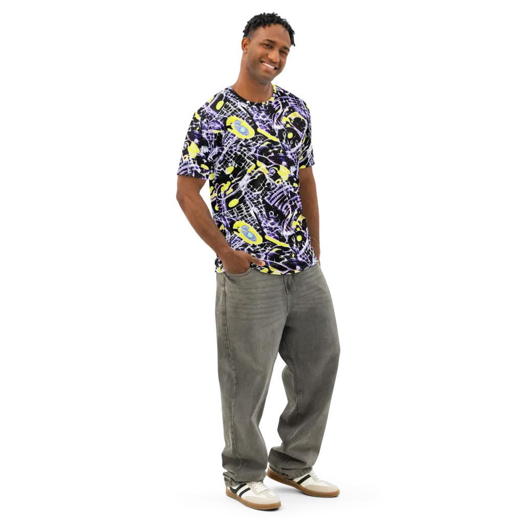 Night Circuit on Men's Cotton Crew Neck T-Shirt — Right Front
