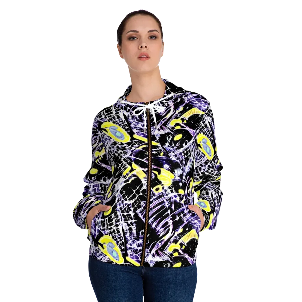 Night Circuit on Women's Full-Zip Hoodie — Front On Person