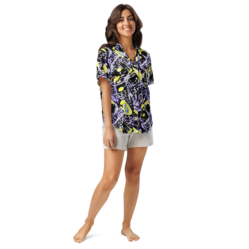 Night Circuit on Women's Short Sleeve Pajama Top — Front