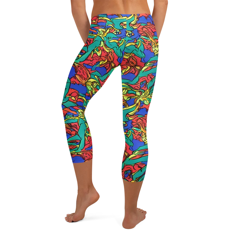 Vivid Bloomstorm on Capri Leggings — Back