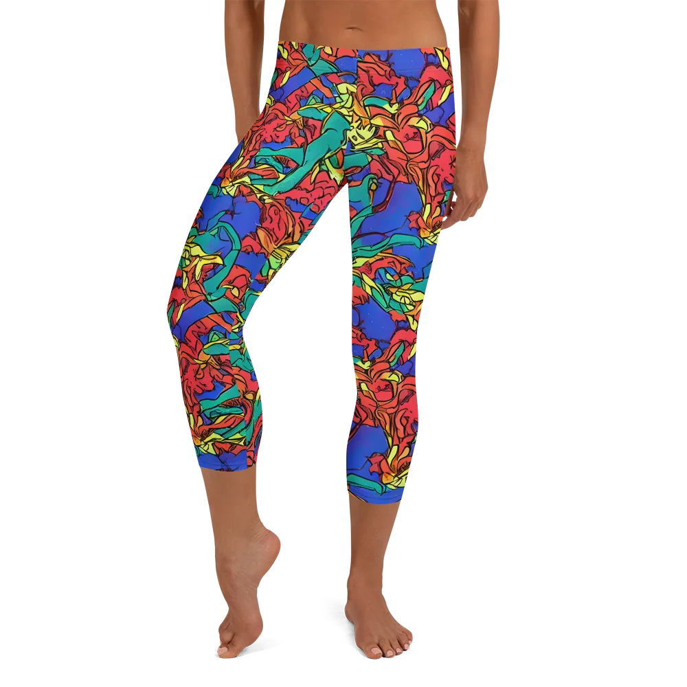 Vivid Bloomstorm on Capri Leggings — Front