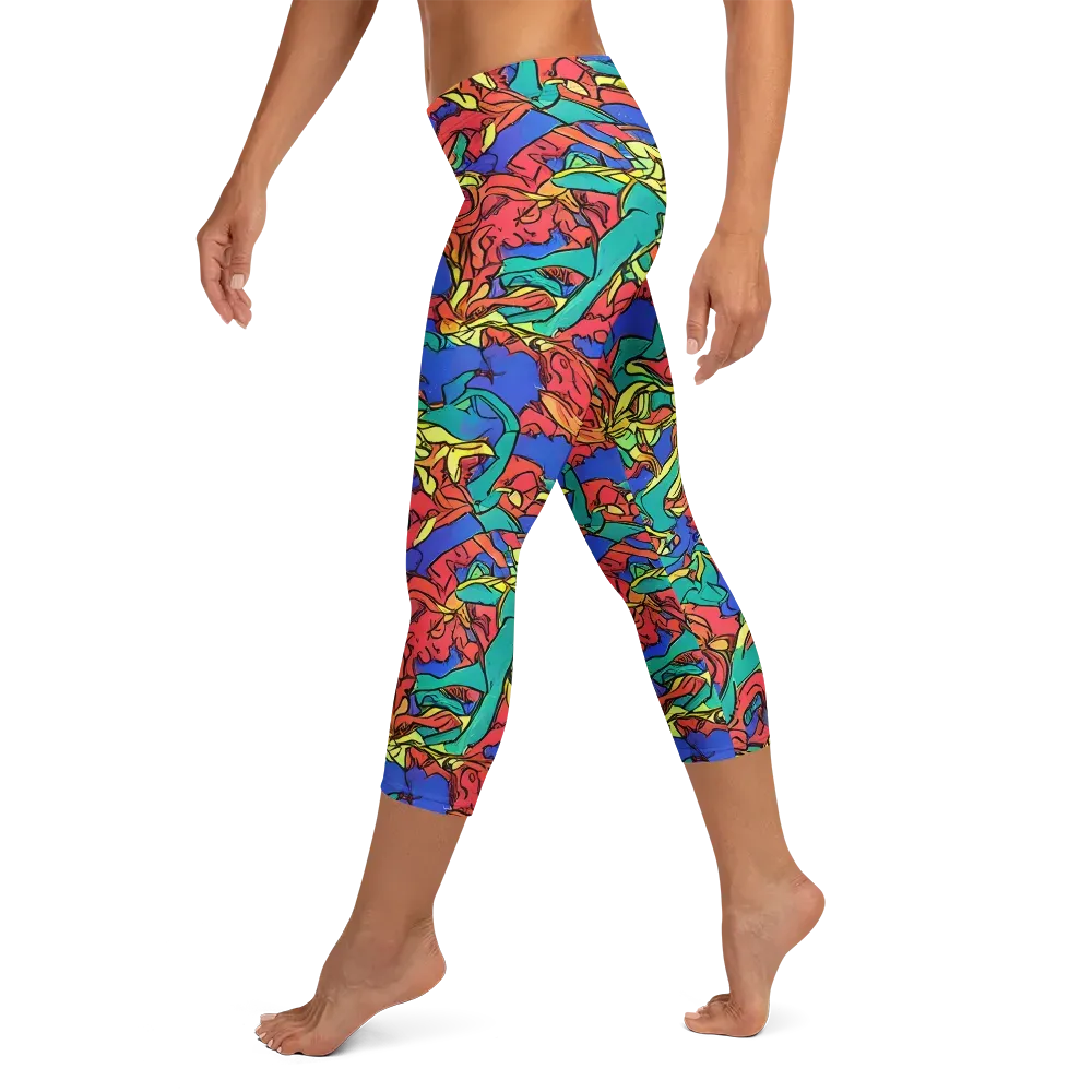 Vivid Bloomstorm on Capri Leggings — Left