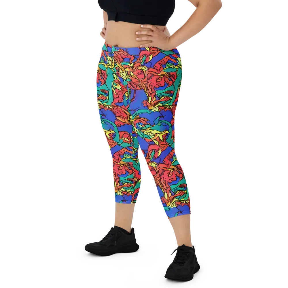Vivid Bloomstorm on Capri Leggings — Front