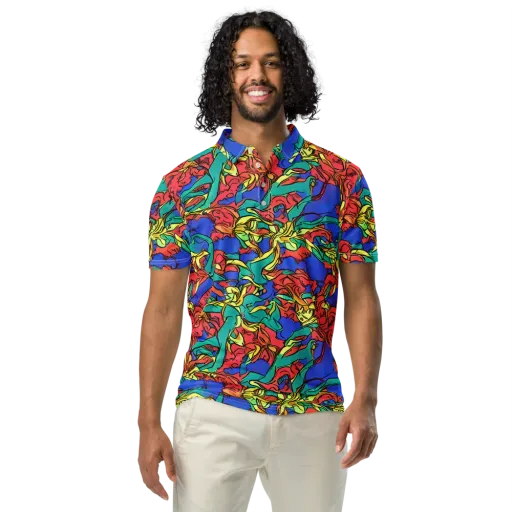 Vivid Bloomstorm on a Men's Slim Fit Polo Shirt